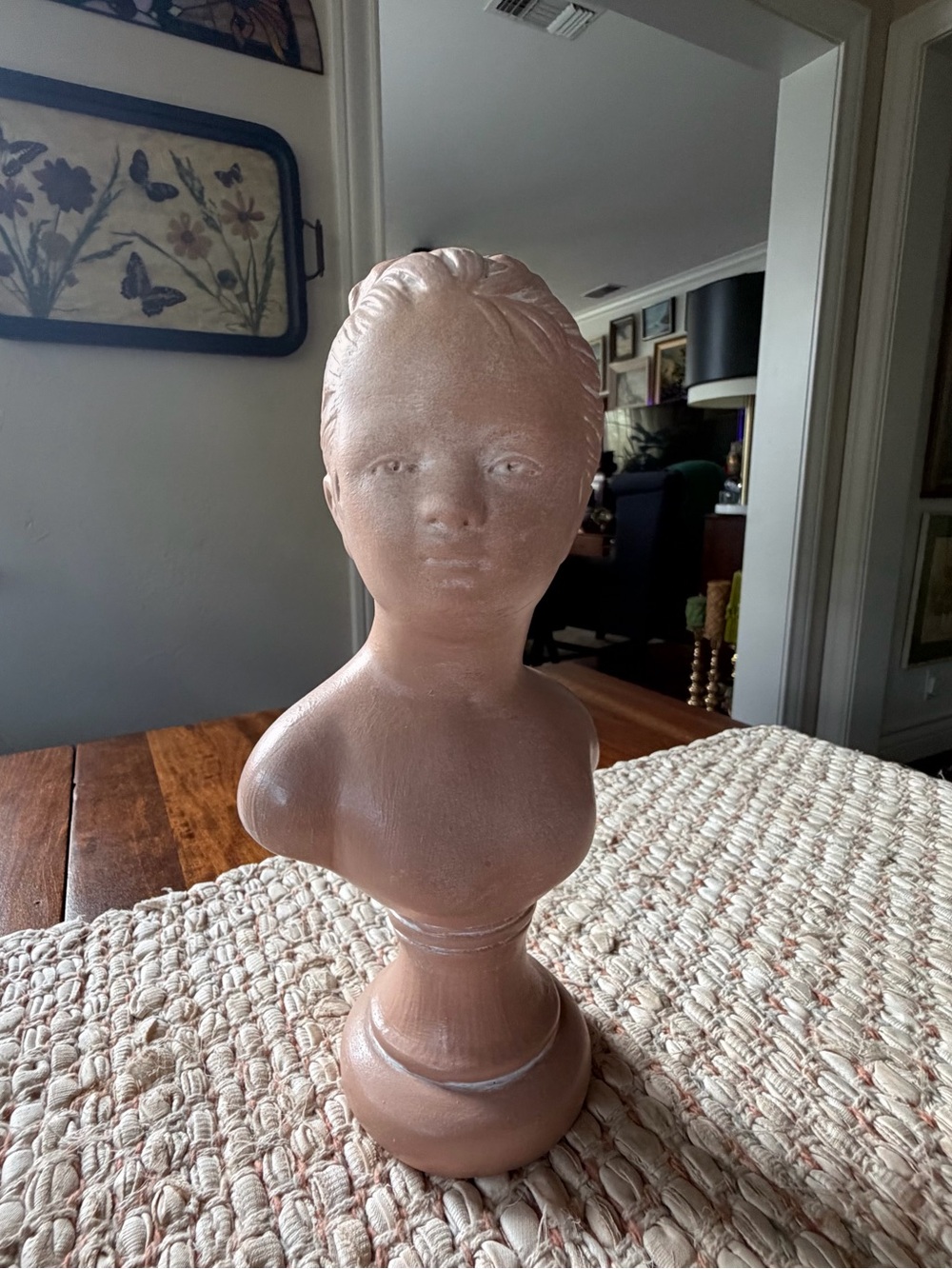 Vintage Mid Century Bust of by Young French Girl 10” tall Terracotta Art